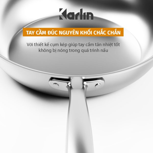 Chảo Karlin Chống Dính Tự Nhiên - P26 - Đáy 5 Lớp - Sâu lòng 7 cm - Đường Kính 26 cm - Nấu Được Trên Mọi Loại Bếp - Không kén bếp