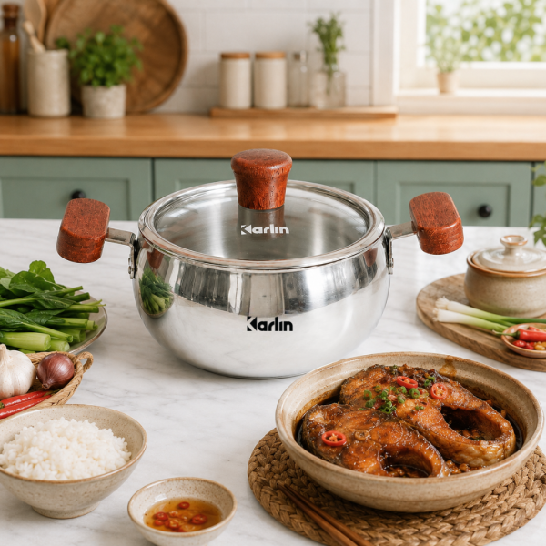 Nồi Inox Chống Dính Tự Nhiên Pure Wood Pro Inox 316 Đáy 3 Lớp 14cm x 7cm - Chuẩn Châu Âu