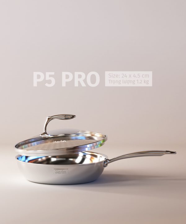 Chảo Karlin Chống Dính Tự Nhiên - P5 PRO - Đáy 5 Lớp - Sâu lòng 4.5 cm - Đường Kính 24 cm - Nấu Được Trên Mọi Loại Bếp - Không Kén Bếp