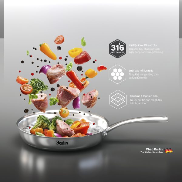 Chảo Karlin Chống Dính Tự Nhiên G20 PRO Inox 316 Đáy 4 Lớp 20cm x 5.5cm - Chuẩn Châu Âu