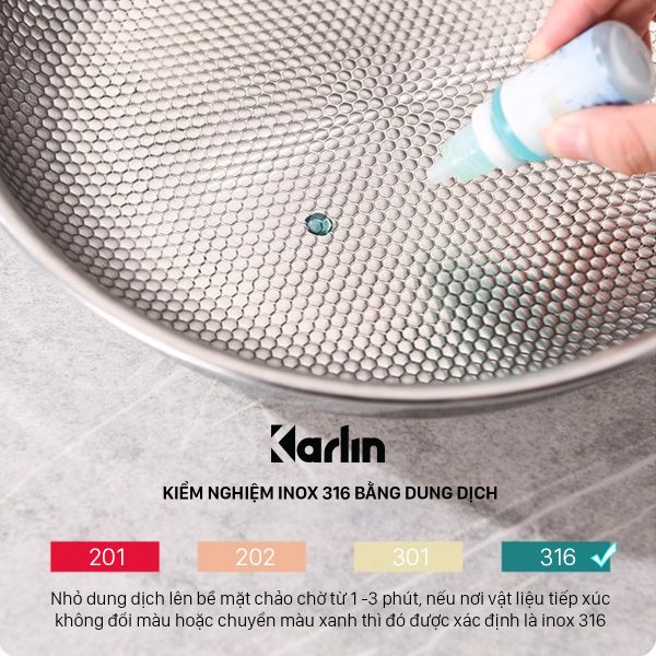 Chảo Karlin Chống Dính Tự Nhiên G20 PRO Inox 316 Đáy 4 Lớp 20cm x 5.5cm - Chuẩn Châu Âu