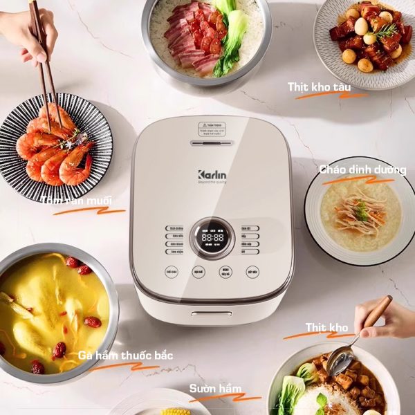 Nồi Cơm Điện KARLIN ART3000 – Lòng Nồi INOX 304 Vân Lục Giác Chống Dính Tự Nhiên, Dung Tích 3 Lít , Nấu Cơm Ngon, Thiết Kế Sang Trọng